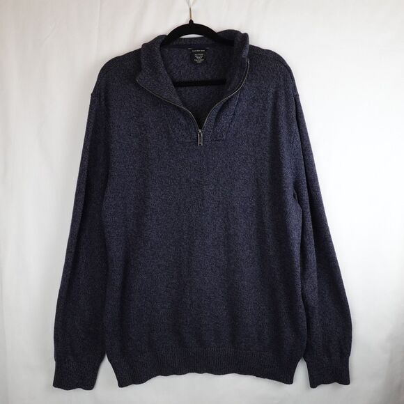 Calvin Klein Pullover Knit Sweater Men's XXL Navy Blue 1/4 Zip Up Mock Neck Fall - Picture 10 of 10